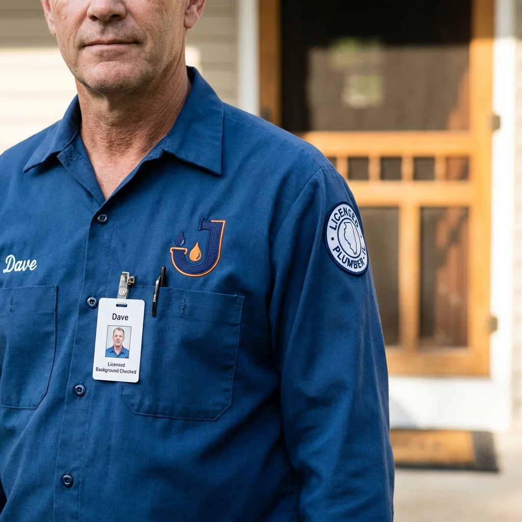 Licensed plumber showing ID badge in Dodge City, KS