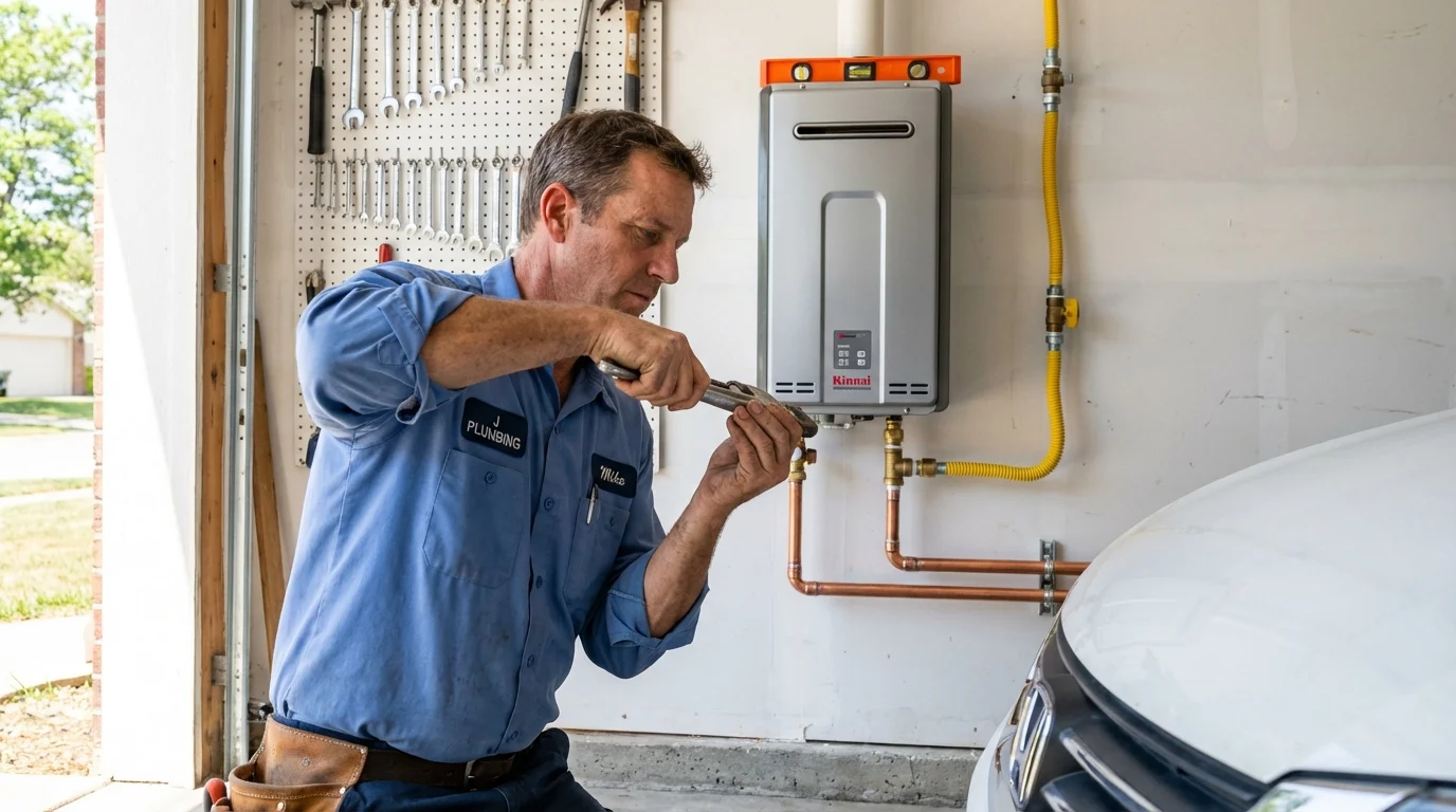 Tankless water heater installation by a Johns Plumbing LLC plumber in Dodge City