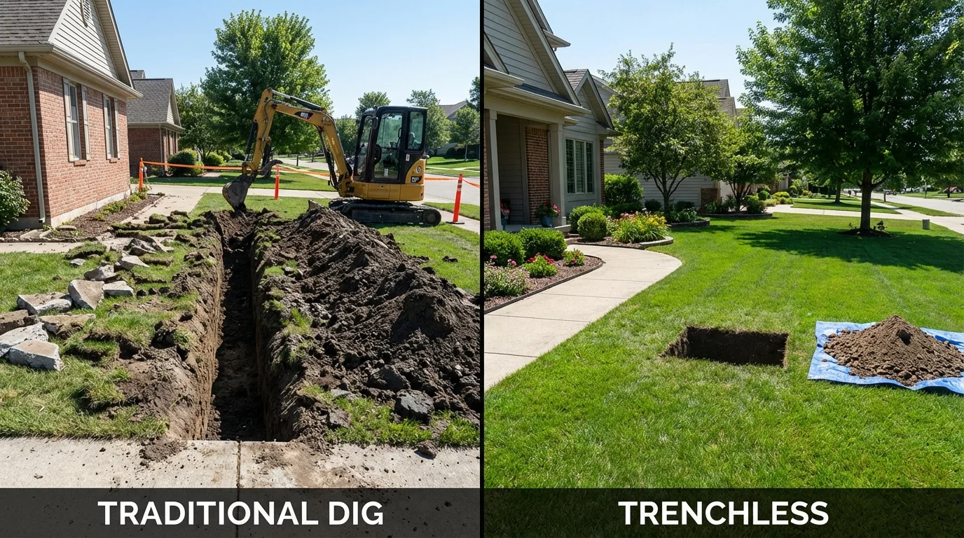 Trenchless sewer repair with minimal yard damage versus traditional excavation in Dodge City, KS